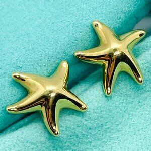 Tiffany & Co. 18K Gold Elsa Peretti 12mm Starfish Earrings (One Back Missing)